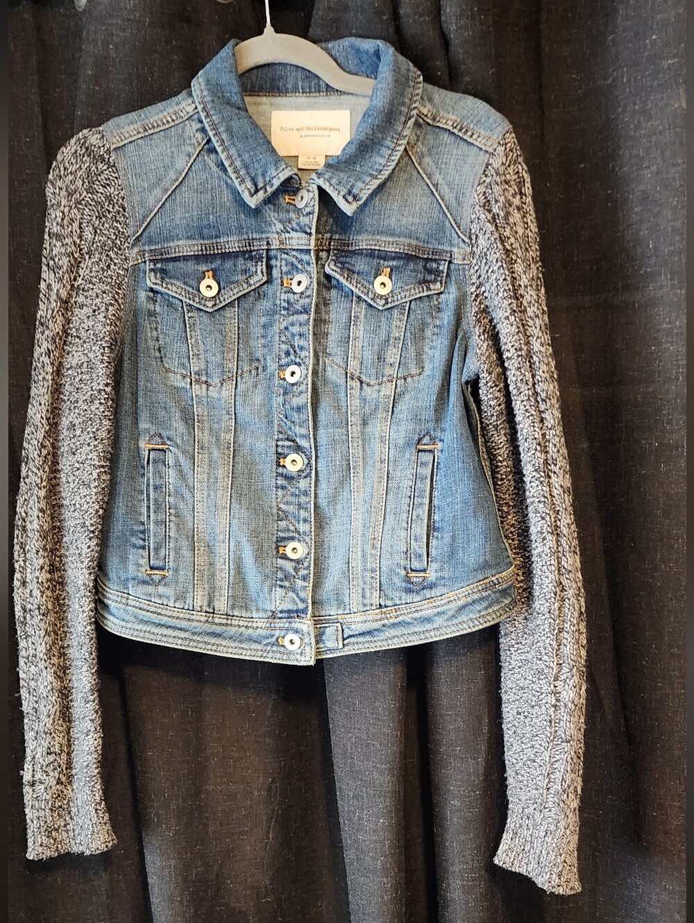 Pilcro & Letterpress Denim Knit Sleeve Jacket Women’s Size M Jean Sweater Y2K